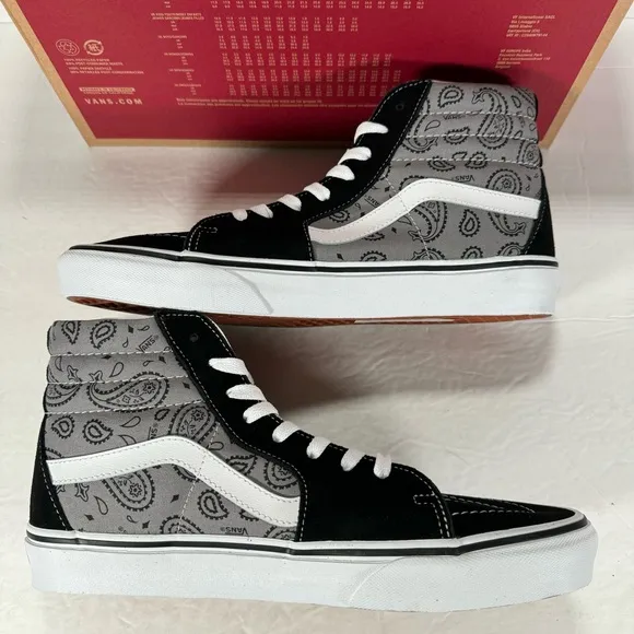 Vans Sk8-Hi Paisley Gray True White Sneakers Men Size 10 Women Size 11.5