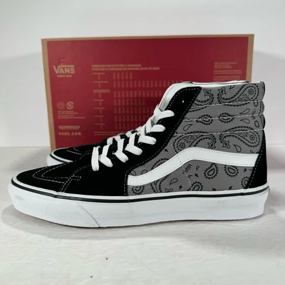 Vans Sk8-Hi Paisley Gray True White Sneakers Men Size 10 Women Size 11.5
