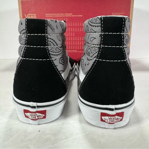 Vans Sk8-Hi Paisley Gray True White Sneakers Men Size 10 Women Size 11.5