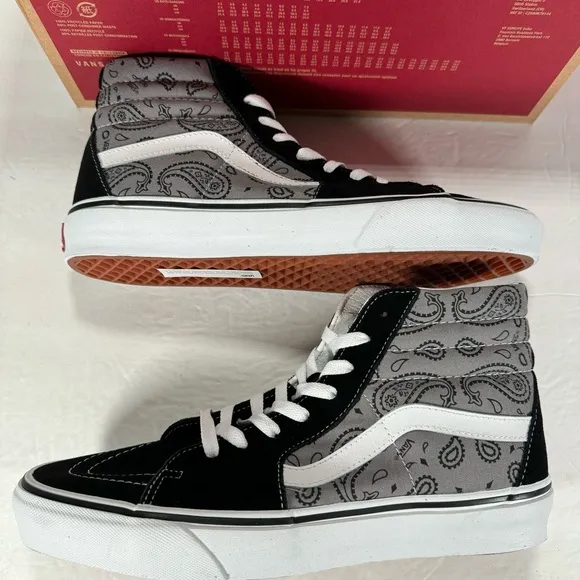 Vans Sk8-Hi Paisley Gray True White Sneakers Men Size 10 Women Size 11.5