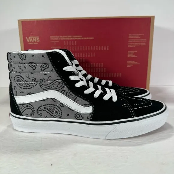 Vans Sk8-Hi Paisley Gray True White Sneakers Men Size 10 Women Size 11.5