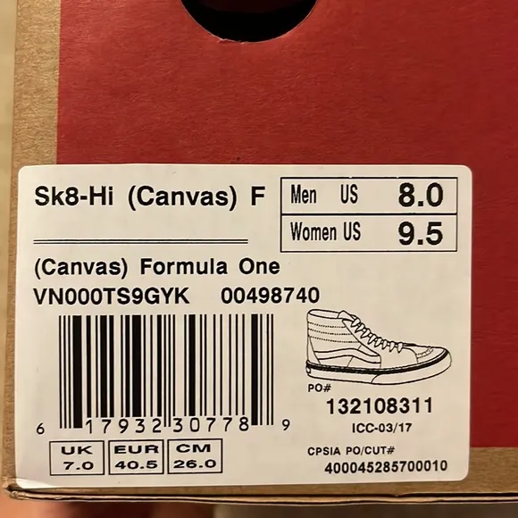 Vans Sk8-Hi Sneakers Size 9.5 Color Red White