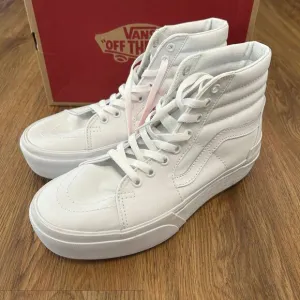 VANS sk8-hi top stacked white platform lace up shoes sneakers women's 8.5 new