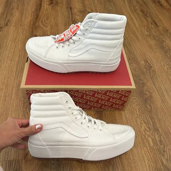VANS sk8-hi top stacked white platform lace up shoes sneakers women's 8.5 new
