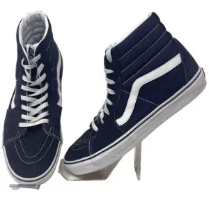 Vans Sk8-Hi Navy Blue &amp; White Canvas High-Top Sneakers Size 11.5 Mens