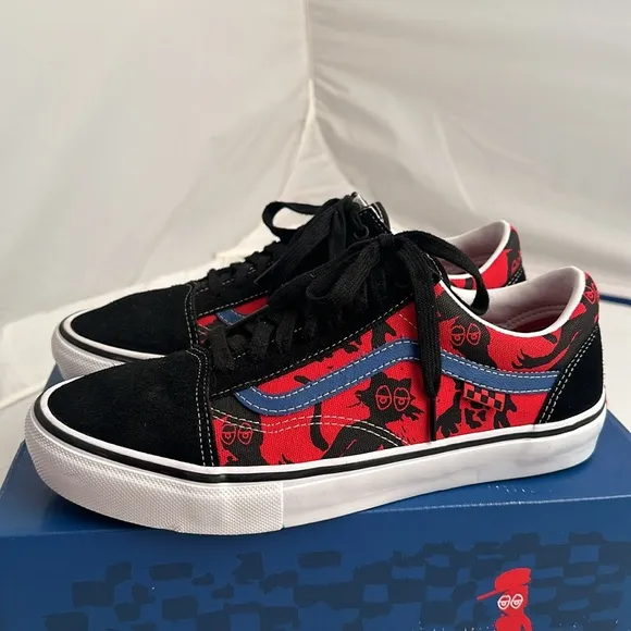Vans Skate Old School Krooked by Natas for Ray multicolor red blue sneakers