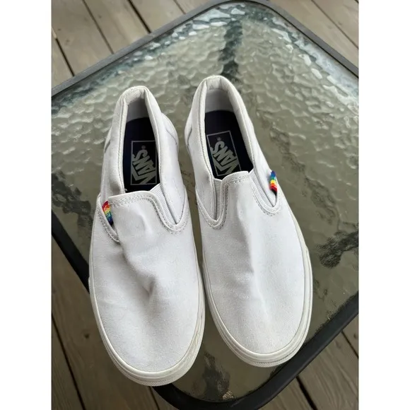 Vans Slip On Rainbow Pride Sneakers Casual Shoes White Women's 7 Men's 5.5
