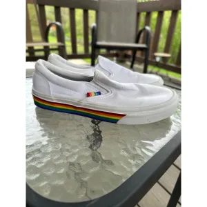 Vans Slip On Rainbow Pride Sneakers Casual Shoes White Women's 7 Men's 5.5