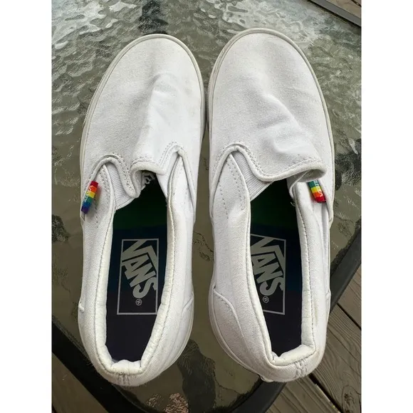 Vans Slip On Rainbow Pride Sneakers Casual Shoes White Women's 7 Men's 5.5