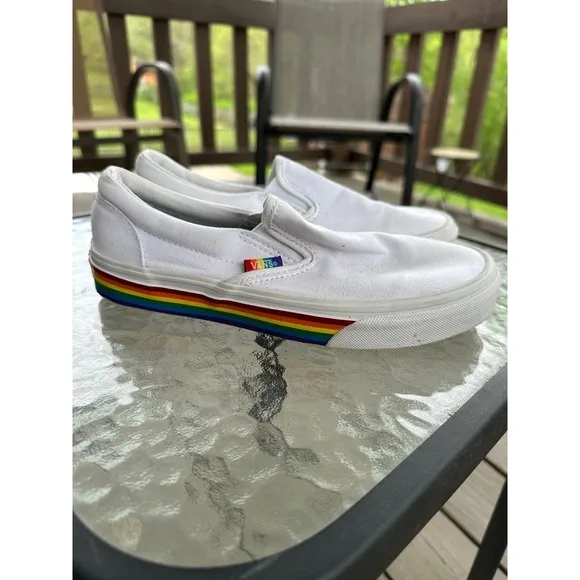 Vans Slip On Rainbow Pride Sneakers Casual Shoes White Women's 7 Men's 5.5