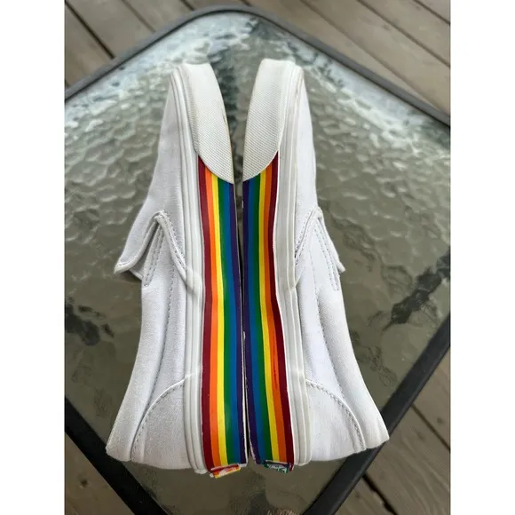 Vans Slip On Rainbow Pride Sneakers Casual Shoes White Women's 7 Men's 5.5