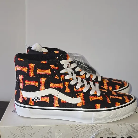 Vans Thrasher Black and Orange High-Top Sneakers!!