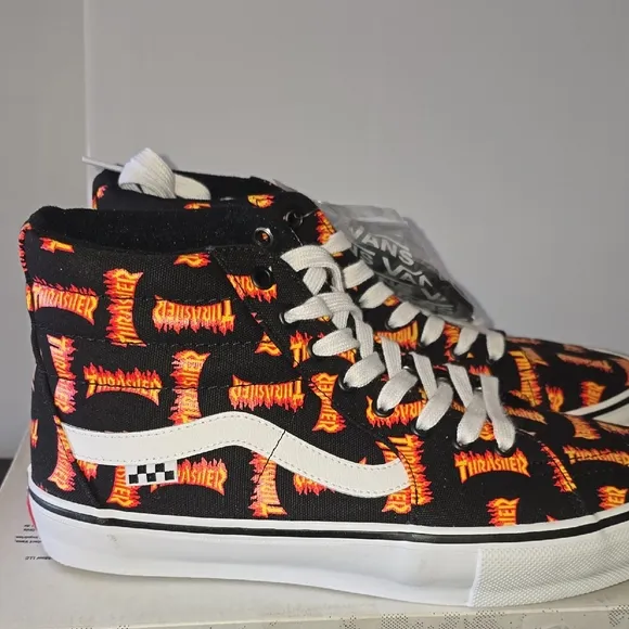 Vans Thrasher Black and Orange High-Top Sneakers!!