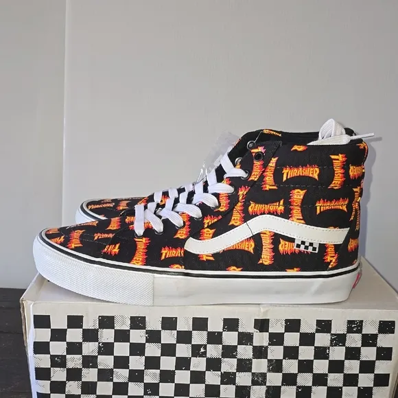 Vans Thrasher Black and Orange High-Top Sneakers!!