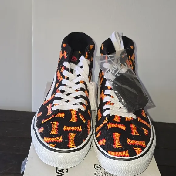 Vans Thrasher Black and Orange High-Top Sneakers!!