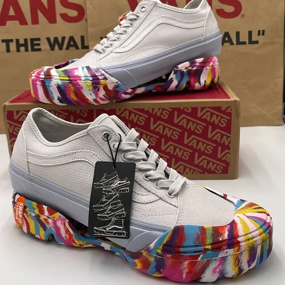 Vans WMNS White Sneakers Colorful Sole Old Skool TapeRainbow Swirl Nimbus Cloud
