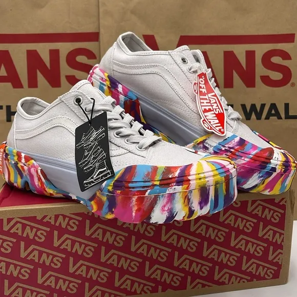 Vans WMNS White Sneakers Colorful Sole Old Skool TapeRainbow Swirl Nimbus Cloud