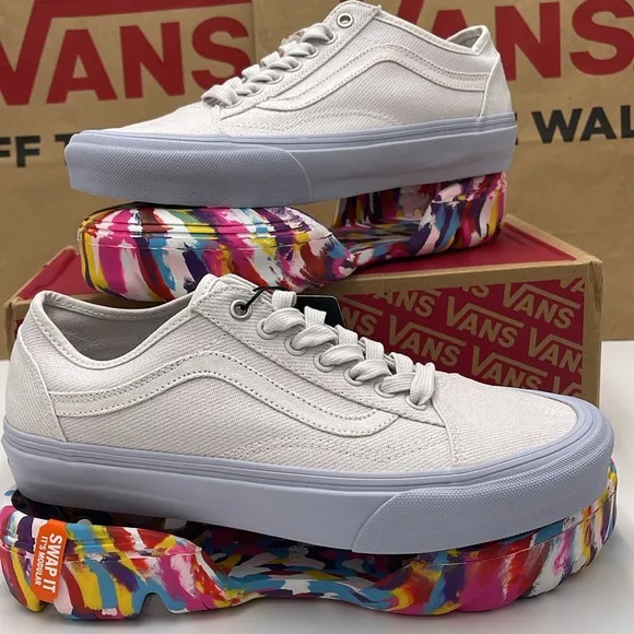 Vans WMNS White Sneakers Colorful Sole Old Skool TapeRainbow Swirl Nimbus Cloud
