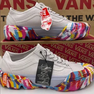 Vans WMNS White Sneakers Colorful Sole Old Skool TapeRainbow Swirl Nimbus Cloud