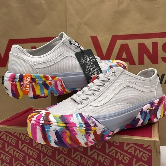 Vans WMNS White Sneakers Colorful Sole Old Skool TapeRainbow Swirl Nimbus Cloud