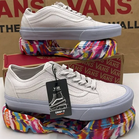 Vans WMNS White Sneakers Colorful Sole Old Skool TapeRainbow Swirl Nimbus Cloud
