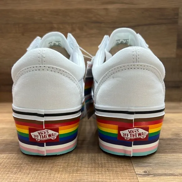 Vans Women's White Platform Sneakers with Rainbow Sole