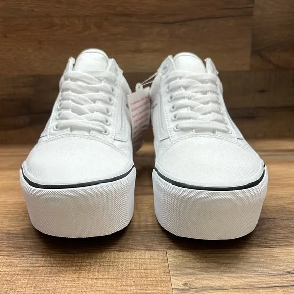 Vans Women's White Platform Sneakers with Rainbow Sole