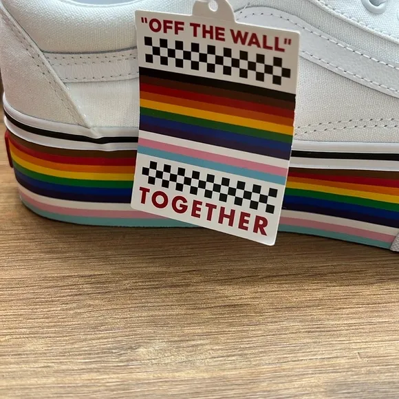Vans Women's White Platform Sneakers with Rainbow Sole
