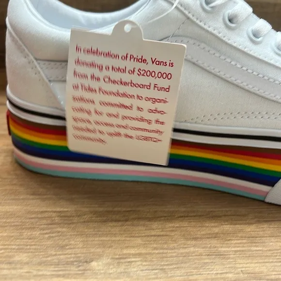 Vans Women's White Platform Sneakers with Rainbow Sole