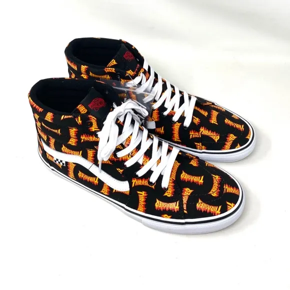 VANS x Thrasher Sk8-Hi Black Multi Men’s Canvas Skate Sneakers Size VN0A5FCCBML