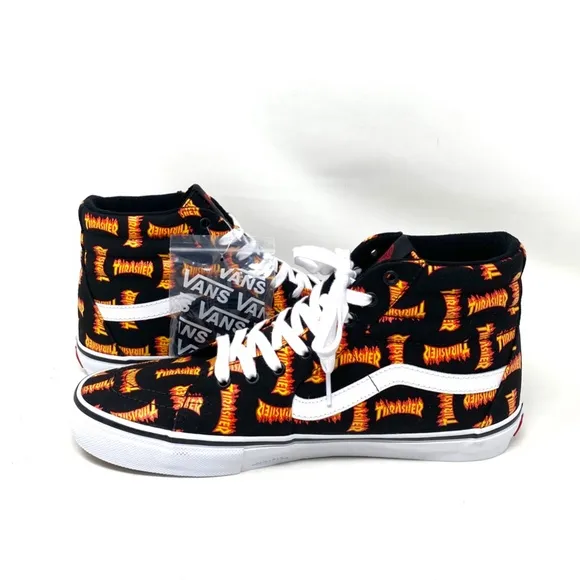 VANS x Thrasher Sk8-Hi Black Multi Men’s Canvas Skate Sneakers Size VN0A5FCCBML