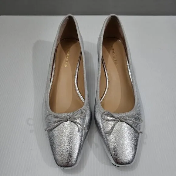 Veronica Beard Cecile Pump Square Toe Heel Metallic Silver Leather Size 7