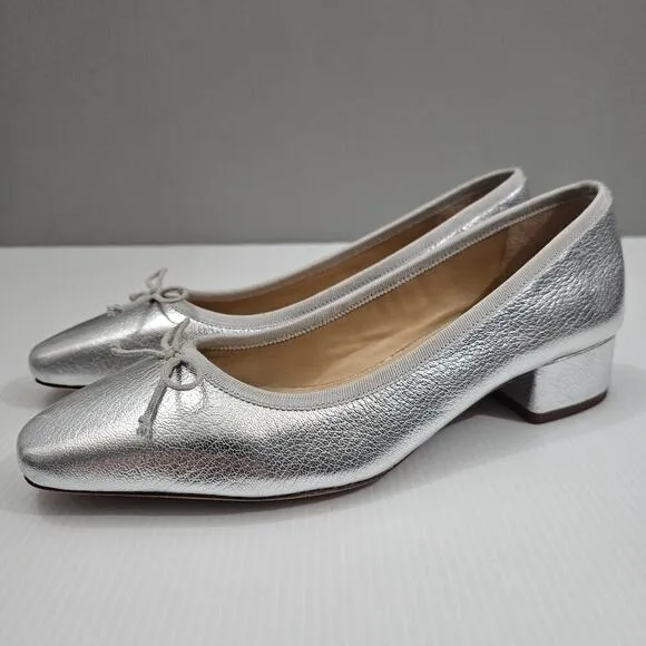 Veronica Beard Cecile Pump Square Toe Heel Metallic Silver Leather Size 7