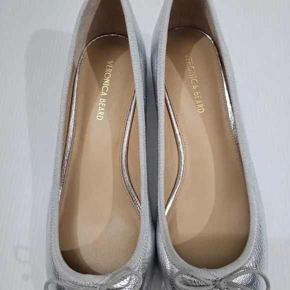 Veronica Beard Cecile Pump Square Toe Heel Metallic Silver Leather Size 7