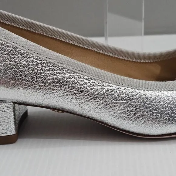 Veronica Beard Cecile Pump Square Toe Heel Metallic Silver Leather Size 7