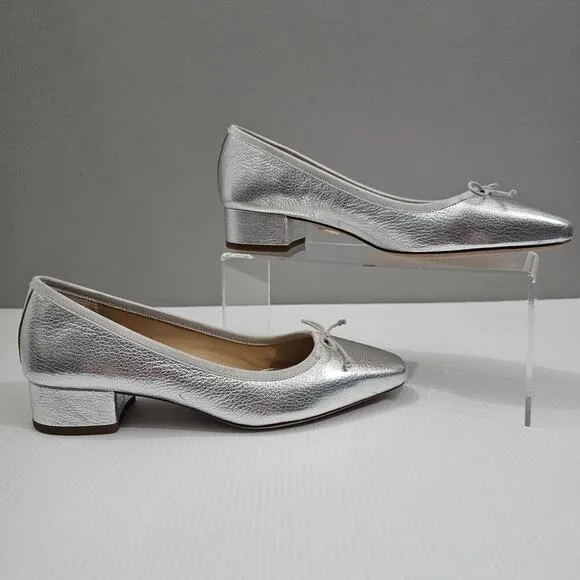 Veronica Beard Cecile Pump Square Toe Heel Metallic Silver Leather Size 7