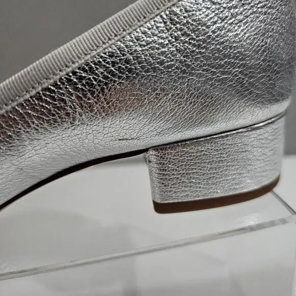 Veronica Beard Cecile Pump Square Toe Heel Metallic Silver Leather Size 7