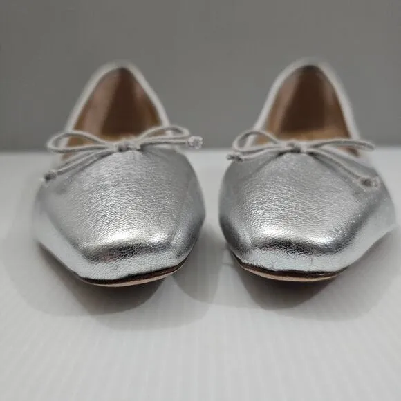 Veronica Beard Cecile Pump Square Toe Heel Metallic Silver Leather Size 7