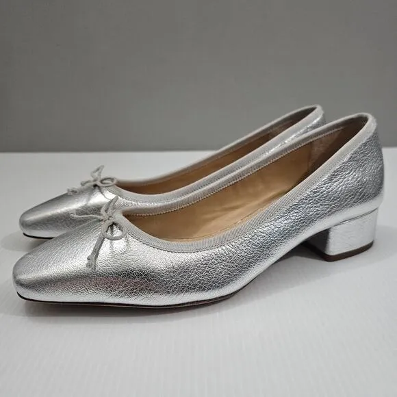 Veronica Beard Cecile Pump Square Toe Heel Metallic Silver Leather Size 7
