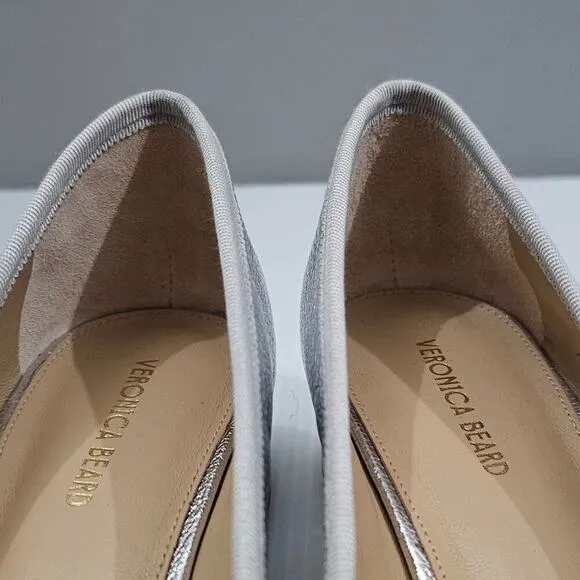 Veronica Beard Cecile Pump Square Toe Heel Metallic Silver Leather Size 7