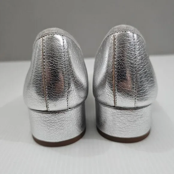 Veronica Beard Cecile Pump Square Toe Heel Metallic Silver Leather Size 7