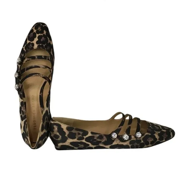 Veronica Beard Women Nola Satin Crystal Leopard Shoes Flats Size 5.5 gi4