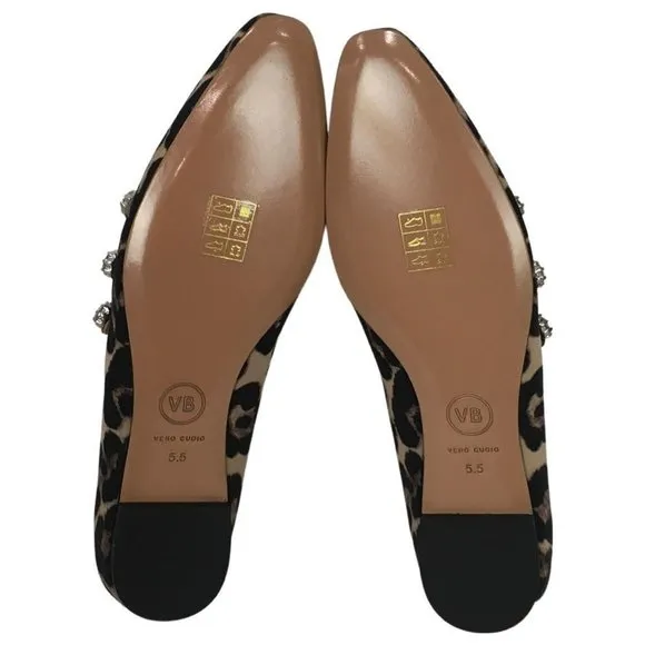 Veronica Beard Women Nola Satin Crystal Leopard Shoes Flats Size 5.5 gi4