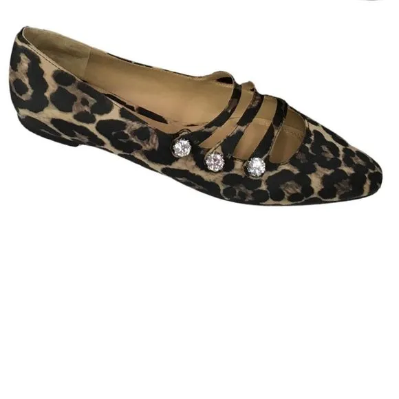Veronica Beard Women Nola Satin Crystal Leopard Shoes Flats Size 5.5 gi4