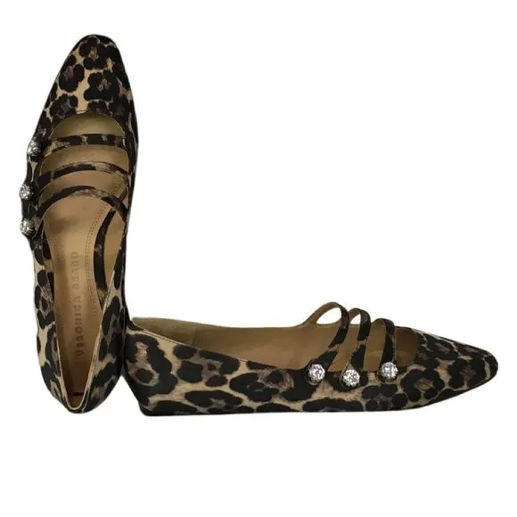 Veronica Beard Women Nola Satin Crystal Leopard Shoes Flats Size 5.5 gi4