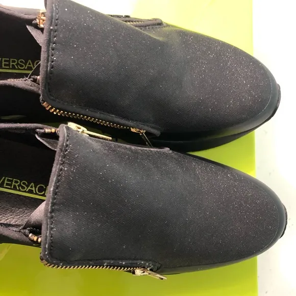 Versace Jeans Black Suede Glitter Sneakers