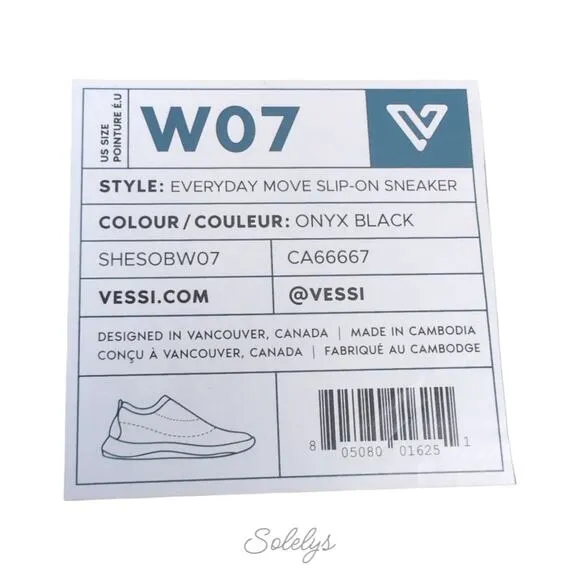 Vessi Everyday Move Slip On Onyx Black White Waterproof Dyma-Tex Sneaker Women 7