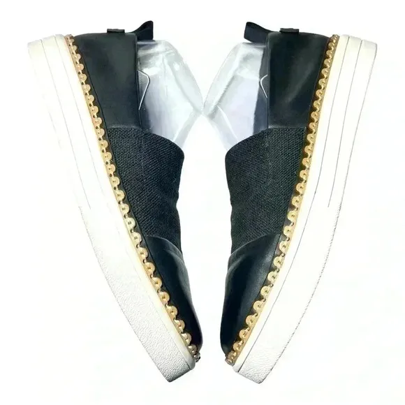 Via Spiga Women’s Ora Slip On Platform Sneakers BLK and White Size 8.5 Preowned