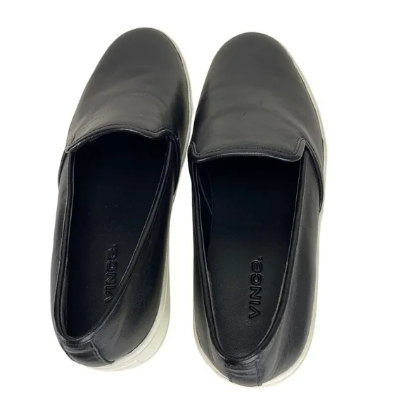 VINCE Brenden B Slip-On Leather Platform Sneakers Black 6.5