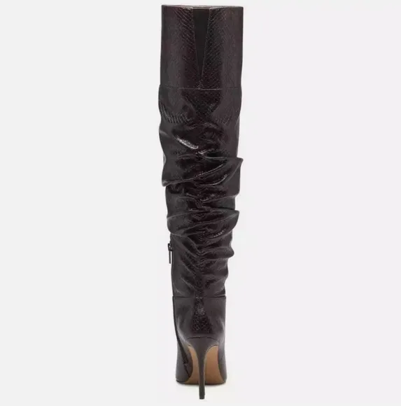 Vince Camuto Brown/Black Snakeskin OTK Kentelli Ruched Boots